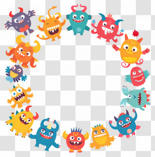 Cartoon Frame - Colorful Cartoon Monsters Frame Design Transparent PNG