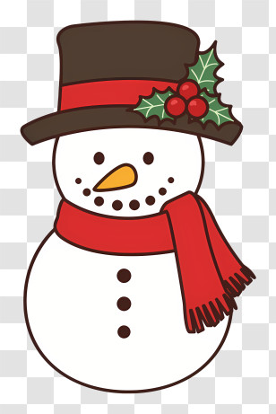 Snowman - Cute Snowman With Hat And Red Scarf Transparent PNG
