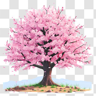 Hand Drawn Cherry Blossom Tree - Blooming Cherry Tree On Clear Ground Transparent PNG