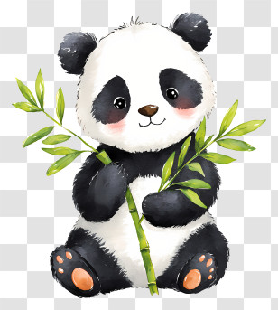 Baby Panda Holding Bamboo - Cute Panda With Bamboo Transparent PNG