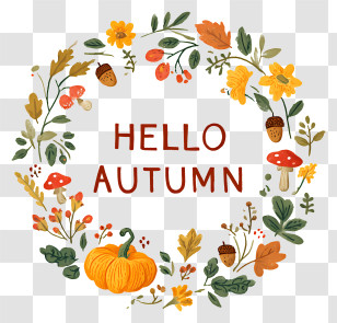 Hello Autumn - Hello Autumn Floral Wreath Transparent PNG