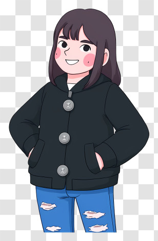 Cartoon Student - Girl In Black Jacket And Jeans Transparent PNG