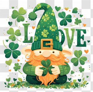 Saint Patricks Day - Leprechaun Surrounded By Shamrocks Transparent PNG