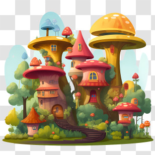 Mushroom House - Whimsical Mushroom Houses In A Fantasy Forest Transparent PNG