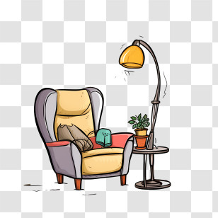 Couch And Lamp - Cozy Chair With Lamp And Side Table Transparent PNG