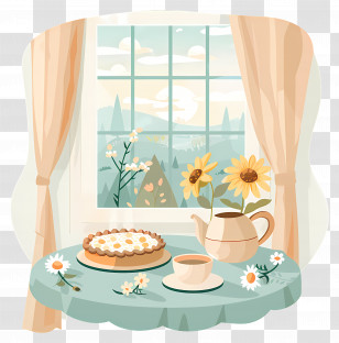 Cartoon Window - Table With Pie And Tea By The Window Transparent PNG