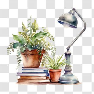 Reading Lamp - Decorative Table With Plants And Lamp Transparent PNG