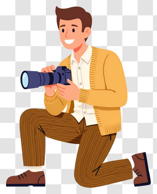Cartoon Photographer - Photographer With Camera In Action Transparent PNG