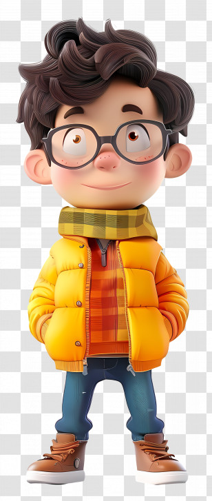 3d Cartoon Character - Cartoon Boy With Glasses And Yellow Jacket Transparent PNG