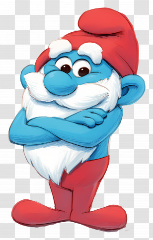 Papa Smurf - Blue Cartoon Character With Red Hat And Beard Transparent PNG