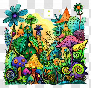 Midsummer - Colorful Fantasy Mushroom Garden Transparent PNG