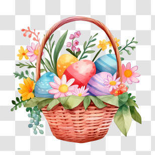 Easter Basket - Colorful Easter Eggs In Decorated Basket Transparent PNG