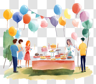 Outside Birthday Party - Festive Birthday Party Scene Transparent PNG