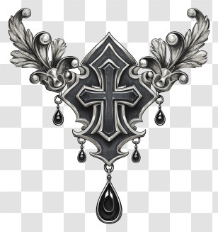 Gothic Necklace - Ornate Gothic Cross With Decorative Elements Transparent PNG