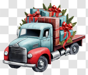 Vintage Truck - Blue Vintage Truck With Christmas Gifts Transparent PNG