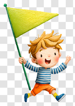 Child Waving Triangular Flag - Happy Boy Running With Flag Transparent PNG