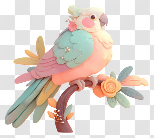 Pastel 3d Animal - Pastel Parrot On Branch Transparent PNG