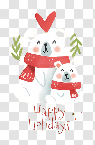 Bears - Happy White Bears With Red Scarves Transparent PNG
