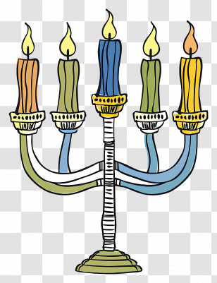 Hanukkah Menorah - Colorful Candelabra With Burning Candles Transparent PNG