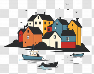 Fishing Village - Colorful Houses By The Water Transparent PNG