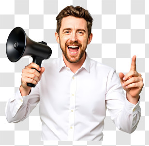 Businessman Shouting With Megaphone - Energetic Announcer With Megaphone Transparent PNG