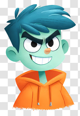 Jace - Cheeky Teal-Faced Boy Portrait Transparent PNG