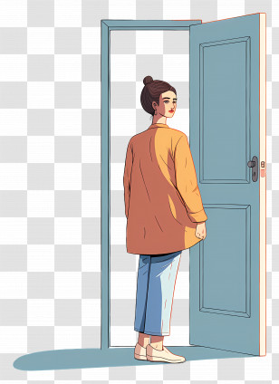 Woman Opening The Door - Woman Standing At Open Door Transparent PNG