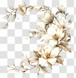 White Flower Corner - White Floral Decorative Design Transparent PNG