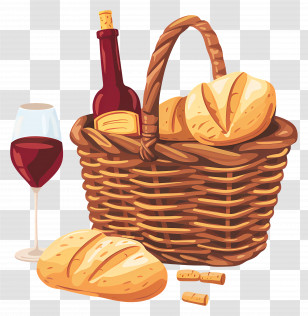 Basket - Picnic Basket With Wine And Bread Transparent PNG