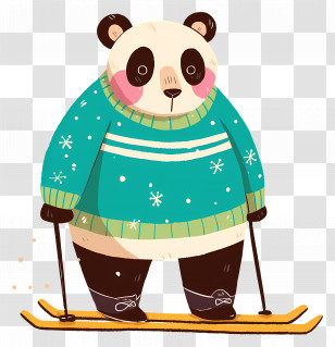 Panda Skiing - Chubby Panda Skiing In Winter Transparent PNG