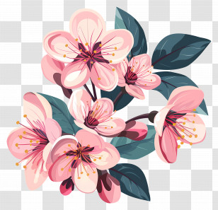 Spring Blossoms - Cherry Blossoms Illustration With Vibrant Pink Flowers Transparent PNG
