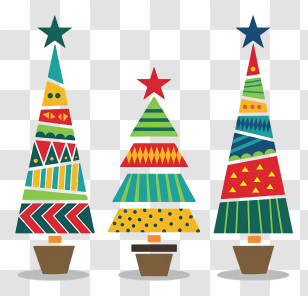 Tree Patterns - Colorful Christmas Trees In Geometric Illustration Transparent PNG