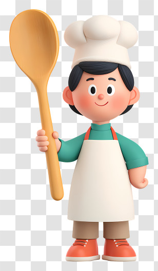 Chef Holding Big Spoon - Young Chef Holding A Wooden Spoon Transparent PNG