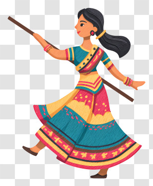 Indian Woman Dancing With Stick - Colorful Dancing Woman With Stick Transparent PNG