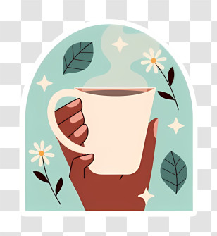 Coffee - Hand Holding A Coffee Cup With Floral Background Transparent PNG
