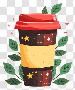 Cup Of Coffee - Tall Coffee Cup With Leaves Transparent PNG