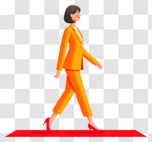 Walking On Red Carpet - Stylish Woman In Orange Suit Transparent PNG