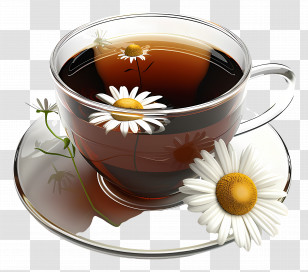 Black Tea - Cup Of Chamomile Tea With Blossoms Transparent PNG