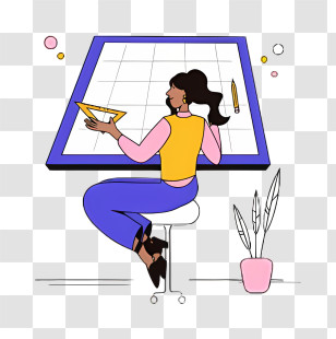 Cartoon - Woman Drawing On A Board Transparent PNG