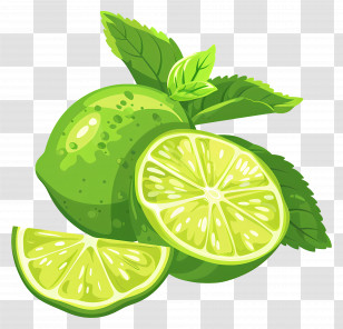 Green Lemon - Refreshing Green Lime With Wedges And Mint Leaves Transparent PNG