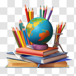 International Literacy Day - Books, World Globe, And Pencils Transparent PNG