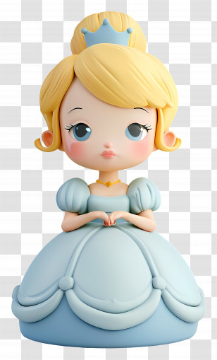 Cinderella Princess - Princess Doll Wearing Blue Crown And Dress Transparent PNG