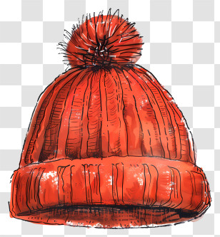 Beanie Hat - Cozy Red Knitted Beanie With Pom-pom Transparent PNG