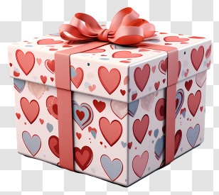 Gift Box - Heart Pattern Gift Box With Ribbon Transparent PNG