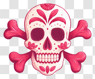 Sugar Skull With Crossbones - Red Skull With Crossbones For Halloween Transparent PNG