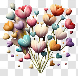 Heart Bouquet - Colorful Heart-Shaped Artistic Flower Arrangement Transparent PNG