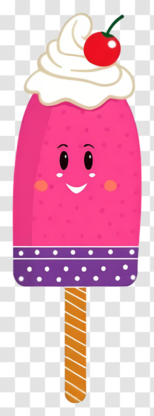 Cartoon Ice Lolly - Smiling Pink Popsicle Character Transparent PNG