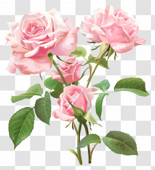 Roses Garden - Pink Roses Bouquet Illustration Transparent PNG