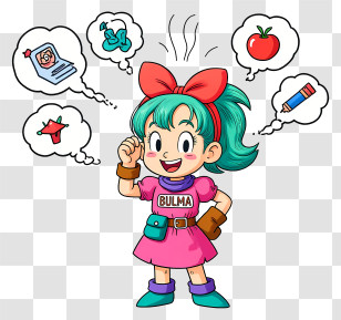 Bulma Thinking - Girl Brainstorming With Thought Bubbles Transparent PNG