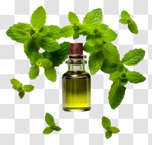 Essential Oil - Mint Leaves And Essential Oil Bottle Illustration Transparent PNG
